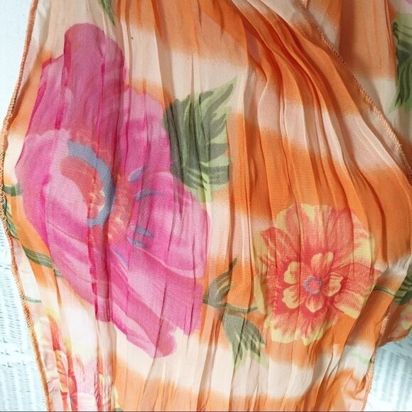 Orange Pink Floral Oblong Silky Scarf - Picture 1 of 3